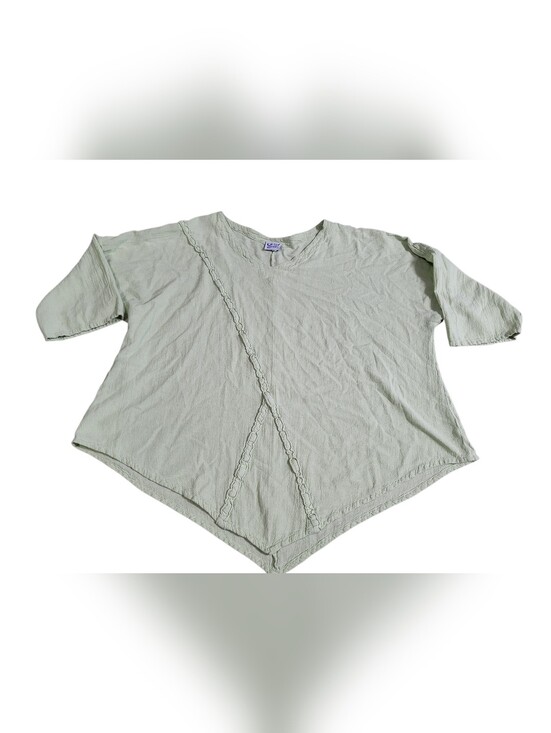 Oh My Gauze! Tops - Oh My Gauze Tunic Top Women's 2/XL Green Cotton Gauze Asymmetrical Hem Lagenlook